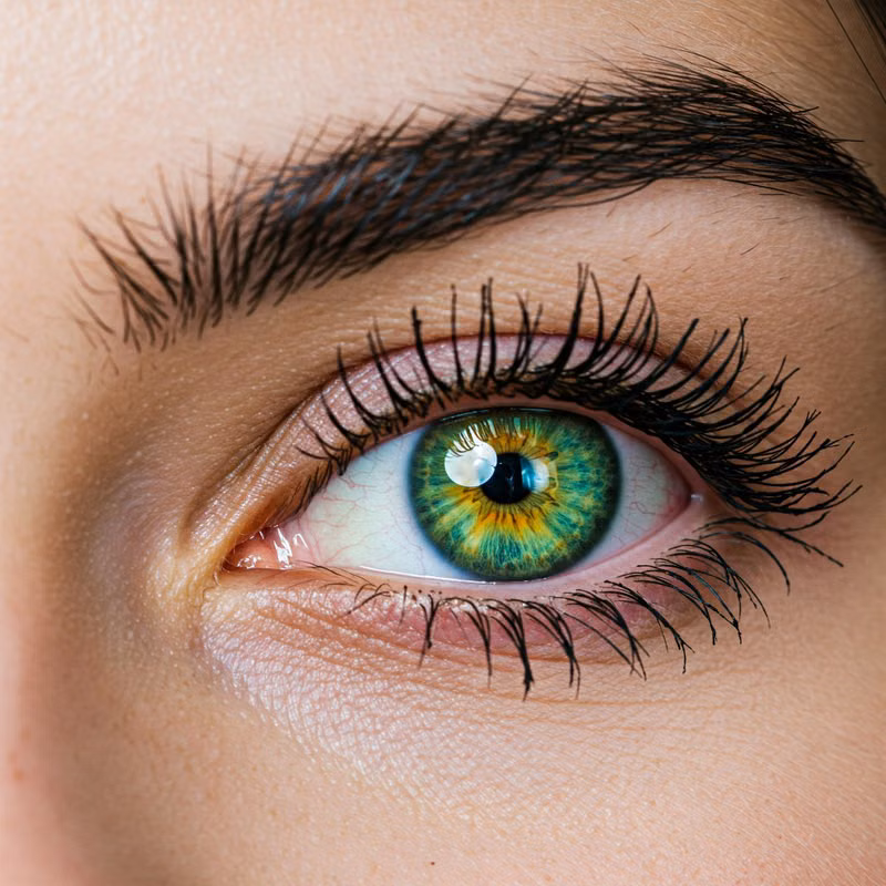 Close-up of green eye with lashes